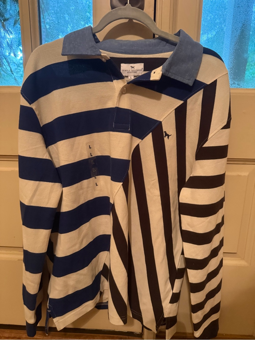 Simply Southern Blue, White & Brown Striped Rugby Polo